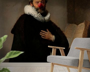 Rembrandt Portret van Johannes Wttenbogaert met clowns neus