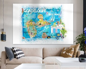 Guadeloupe Antillen Illustrierte Karibik Reisekarte mit Highlights der Westindischen Inseln Traum