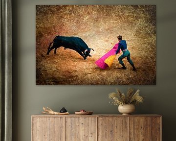 Meervoudige belichting op bruin stierengevecht met matador en stier van Dieter Walther