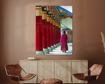 Monk in pillared gallery by Simone Zomerdijk