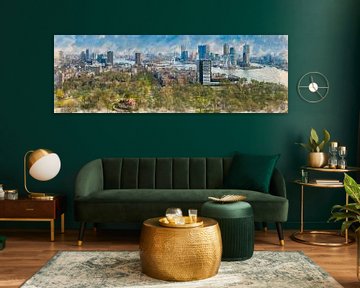 Geschilderde panorama van de skyline van Rotterdam van Arjen Roos