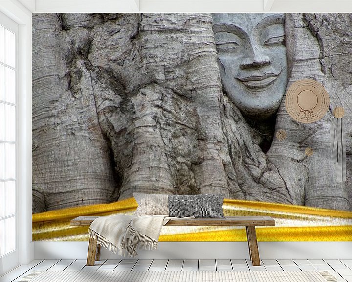 Impression: La tête de Bouddha dans l'arbre sur Sebastiaan Hamming