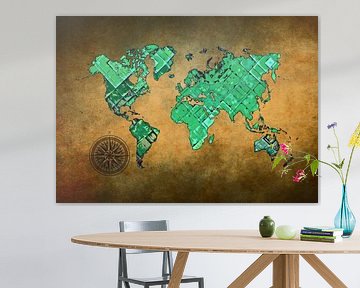 wereldkaart kunst groen en bruin #kaart #wereldkaart van JBJart Justyna Jaszke