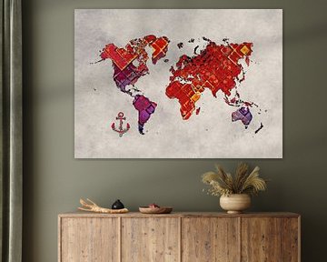 wereldkaart kunst rood paars #kaart #wereldkaart van JBJart Justyna Jaszke