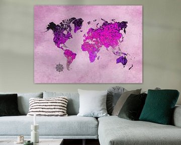 carte du monde art pourpre #map #monde sur JBJart Justyna Jaszke