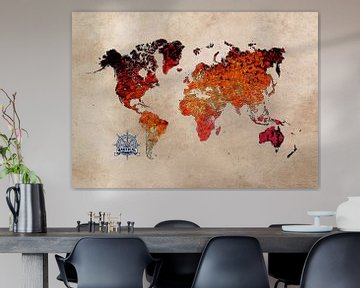 wereldkaart kunst rood #kaart #wereldkaart van JBJart Justyna Jaszke