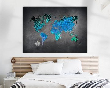 wereldkaart kunst blauw #kaart #wereldkaart van JBJart Justyna Jaszke