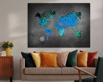 wereldkaart kunst blauw #kaart #wereldkaart van JBJart Justyna Jaszke