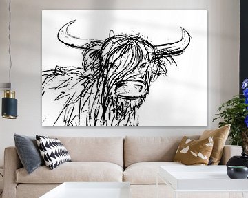 Stoere inkt pen illustratie van een stier met grote hoorns van Emiel de Lange