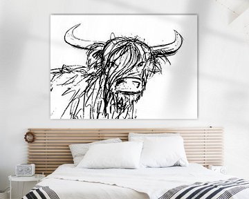 Stoere inkt pen illustratie van een stier met grote hoorns van Emiel de Lange