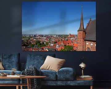 Blick auf Altstadt und  Nikolaikirche vom Turm der Georgenkirche,  Wismar, Mecklenburg-Vorpommern, D