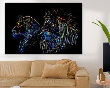 Abstract lions neon colors