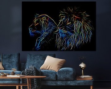 Lions abstraits aux couleurs néon