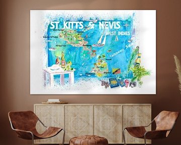 St. Kitts Nevis Antillen Illustrierte Karibik Reisekarte mit Highlights der Westindischen Inseln Tra von Markus Bleichner