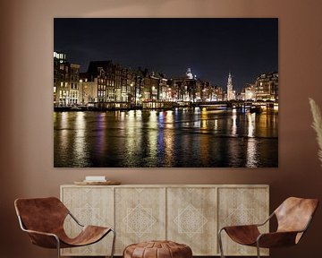 Evening photo of Amsterdam with a view on the Amstel