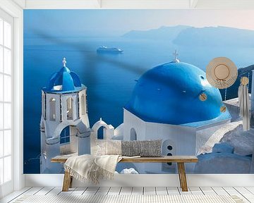 Blaue Kuppel, Santorin, Griechenland von Rene van der Meer