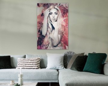 Lady Gaga Naakt Modern Abstract Portret in Vintage Rood van Art By Dominic
