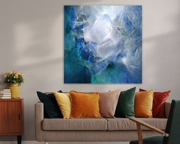 Abstract composition in white and turquoise by Annette Schmucker