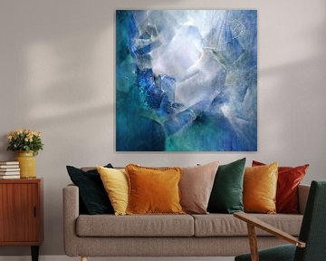 Composition abstraite en blanc et turquoise sur Annette Schmucker