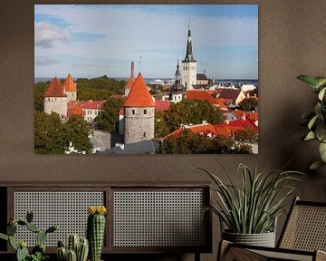 Ausblick vom Domberg auf die Unterstadt, Altstadt mit der Olaikirche oder Oleviste Kirik, und den T�