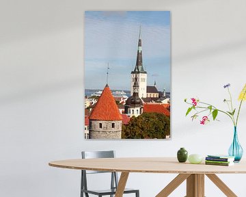 Ausblick vom Domberg auf die Unterstadt, Altstadt mit der Olaikirche oder Oleviste Kirik, und  einen