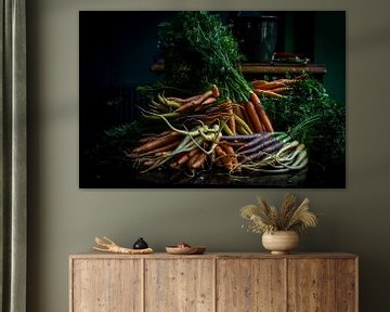 Nature morte aux carottes - Nature morte aux champignons - Photographie de nourriture sur Ashkan Mortezapour Photography