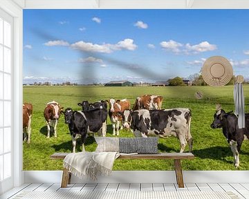 Bruine en zwart-witte koeien in het Nederlandse landschap van Marc Venema