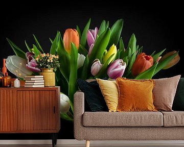 Still life Tulips: bunch of colored tulips by By Marjolein Design