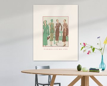 Marcher avec des amis | Vintage Art Deco Fashion Print | Historische Mode, Werbung