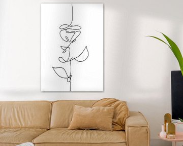 Line drawing abstract rose black line on white background by Emiel de Lange