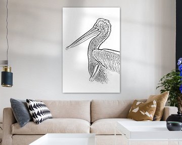 Pelikan: digitale Zeichnung schwarz/weiß