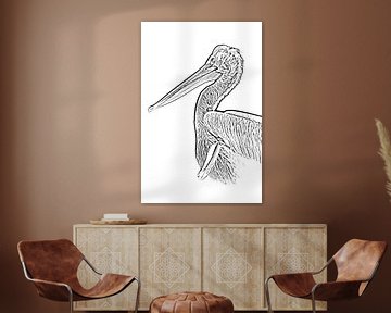 Pelican: digital drawing black and white by Marjolein van Middelkoop