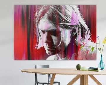 Kurt Cobain Abstract Portret in Rood Roze van Art By Dominic