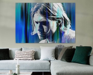 Kurt Cobain Abstract Portret in Blauw Turquoise van Art By Dominic