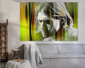 Kurt Cobain Abstract Portret in Geel / Groen Rood van Art By Dominic