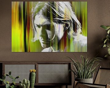 Kurt Cobain Abstraktes Porträt in Gelb / Grün Rot von Art By Dominic