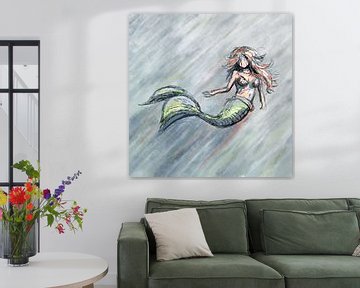 Chalk style mermaid with rough lines by Emiel de Lange