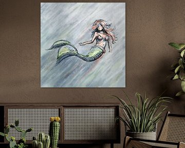 Kreide Stil Meerjungfrau mit groben Linien von Emiel de Lange