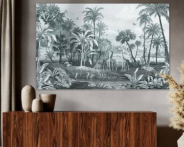 Botanische vintage jungle plaat met giraffen en vogels