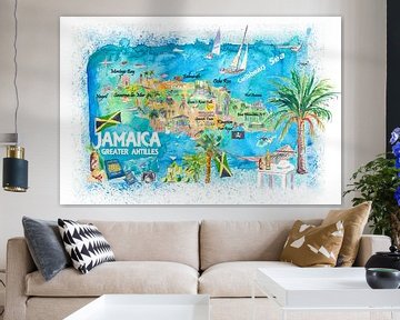 Jamaika Illustrierte Reisekarte mit Straßen und Highlights von Markus Bleichner