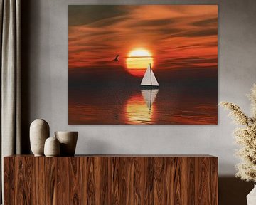 Sailing boat at sunset by Jan Keteleer