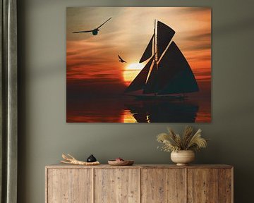 Segelboot bei Sonnenuntergang 2 von Jan Keteleer