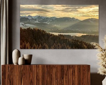 Avondstemming over de Sihlsee met Einsiedeln van Pascal Sigrist - Landscape Photography