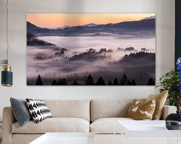 Mystieke mist boven Bennau, Kanton Schwyz van Pascal Sigrist - Landscape Photography