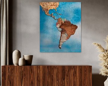 Landkaart Zuid-Amerika hout van Rene Ladenius Digital Art