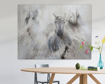 Schilderij van kudde paarden. van Louis en Astrid Drent Fotografie