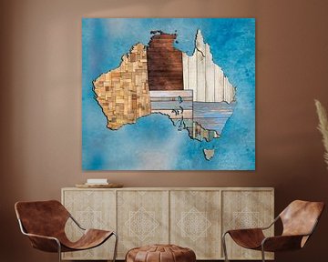 Kaart van Australië hout van Rene Ladenius Digital Art