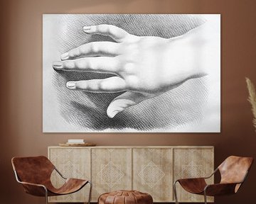 Stretched hand seen from above, study in black and white by Henk Vrieselaar