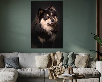 Portrait d'un chien de Finnois Lapphund sur fond noir 1/3 sur Lotte van Alderen
