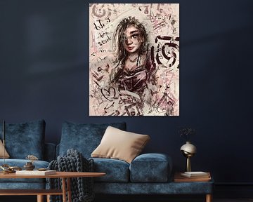 Olieverf schilderij meisje met lange haren - kunstwerk in aarde tinten van Emiel de Lange